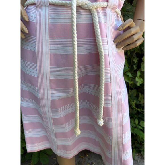 70s 80s Pink Stripe Cotton Sleeveless Shift Dress Rope Belt Scoop Neck Volup - Picture 3 of 11